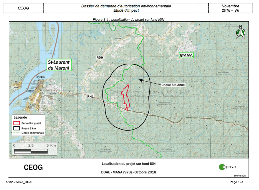 Carte "localisation du projet" de l'étude d'impact de la centrale CEOG.