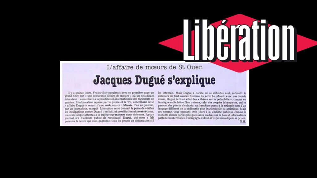 Lettre de Jacques Dugué à Libération